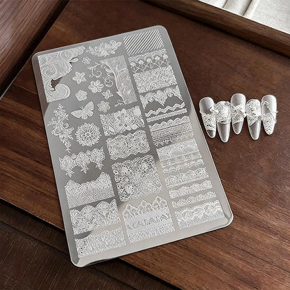 1Pcs French Lace Flower Butterfly Nail Art Stamping Plate Vintage Mandala Floral Nails Stencil DIY Wedding Manicure Print Too