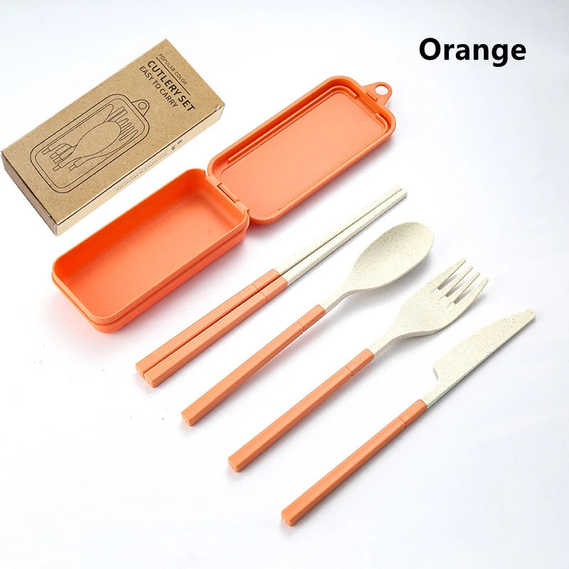 4Pcs Portable Tableware Set Wheat Straw Dinnerware Detachable Cutlery Travel Tableware Picnic Dinnerware Set Camping Cutlery 