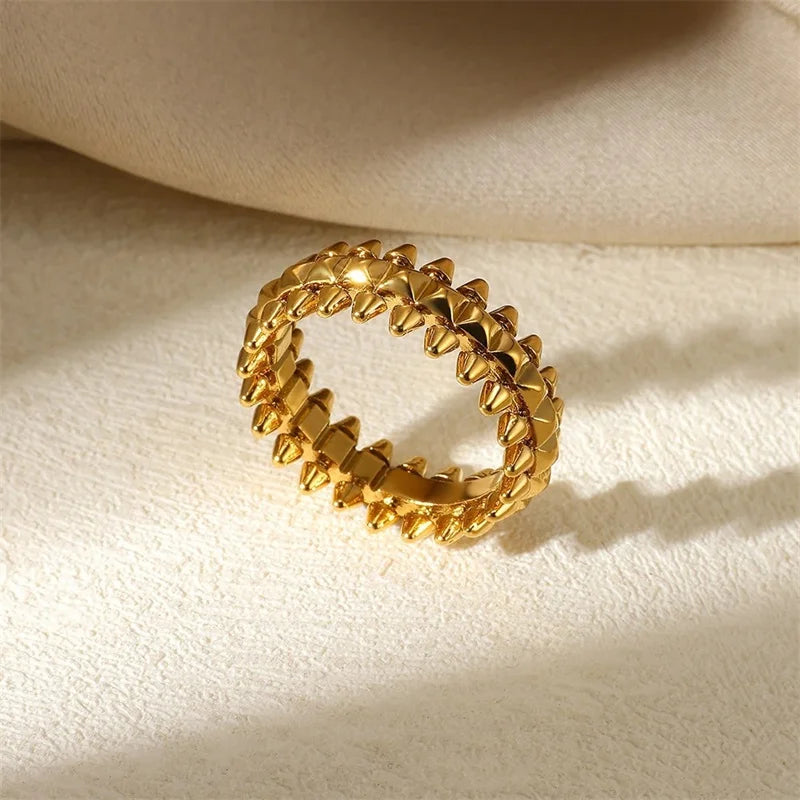 Stainless Steel Vintage Bullet Rings for Women Gold Color Geometric Rings Boho Jewelry Hip Hop Party Wedding Jewelry Gifts