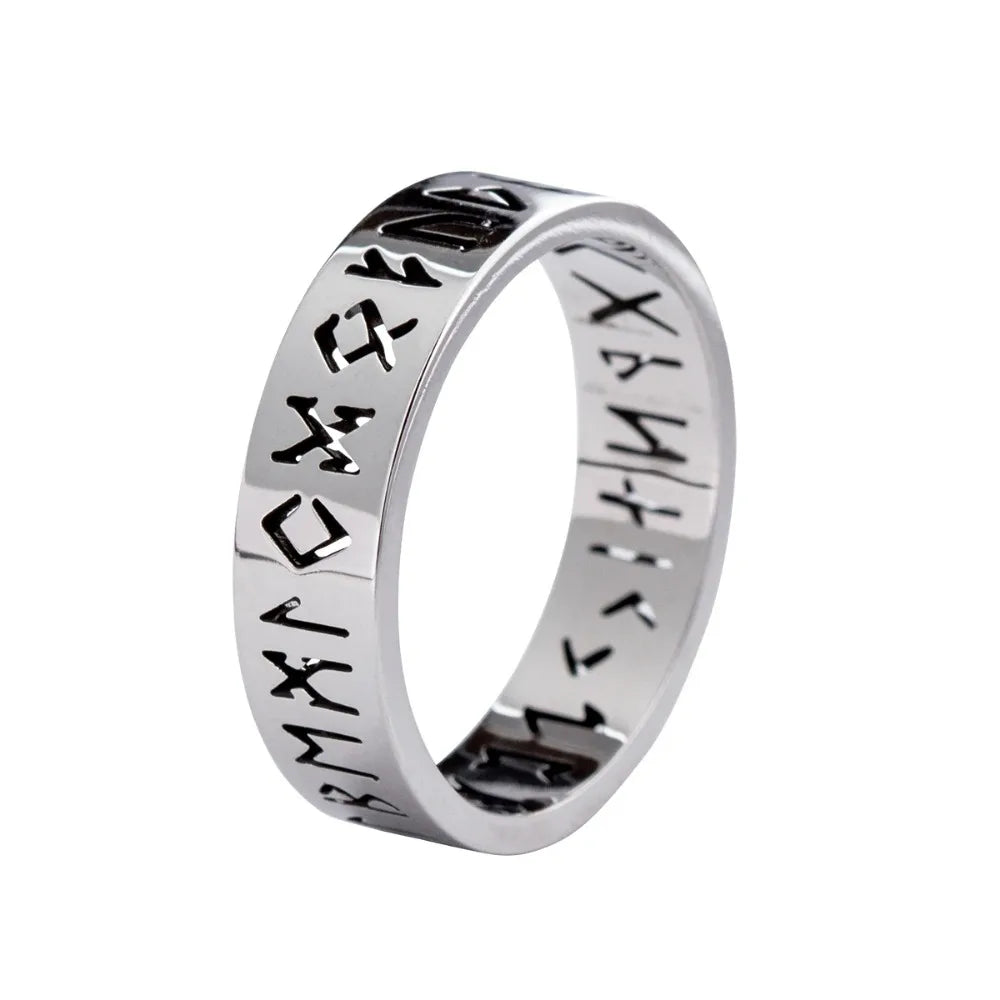 Vintage 6mm Out Odin Norse Viking Amulet Rune Rings for Men Words Ring Wedding Jewelry Valentine's Gifts - Silver / 6