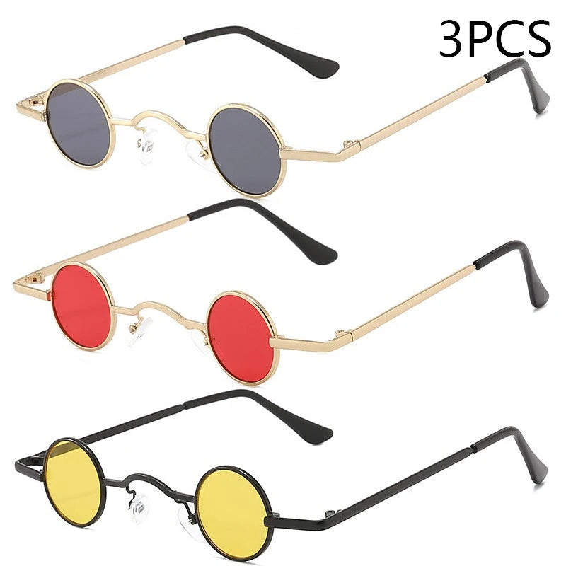 Vintage Rock Punk Man Sunglasses Classic Small Round Sunglasses Women Wide Bridge Metal Frame Black Lens Driving Eyewear