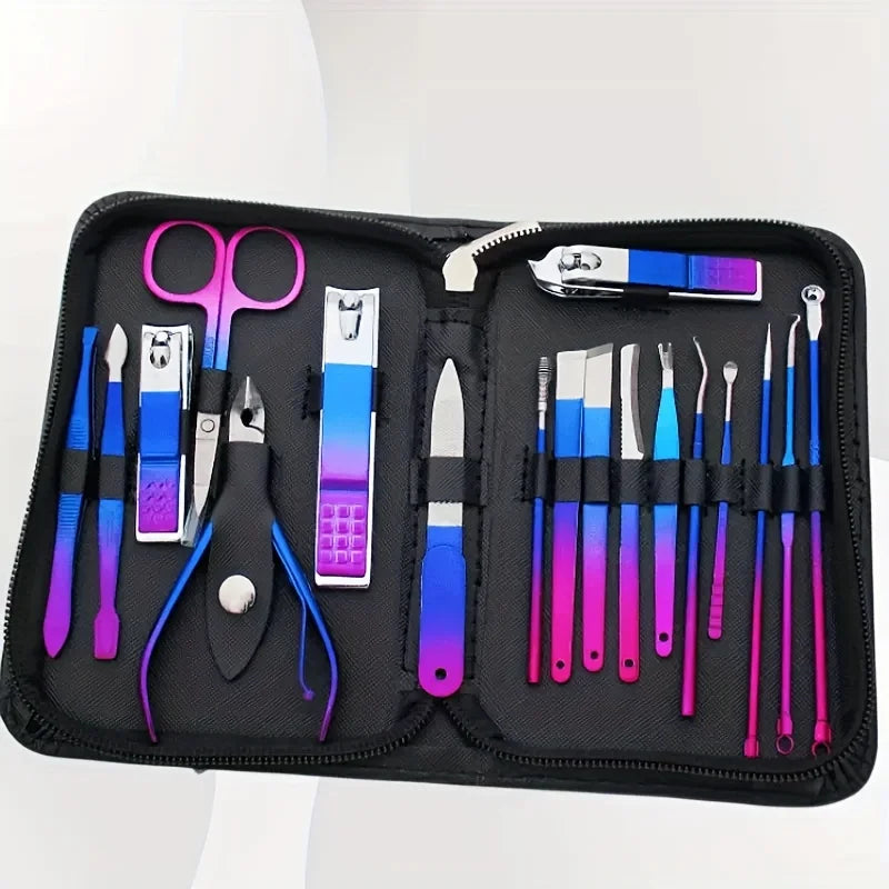 9-18pcs Set Professional Stainless Steel Manicure & Pedicure Kit Precision Nail Care with Travel Case with Nail Clipper Sciss