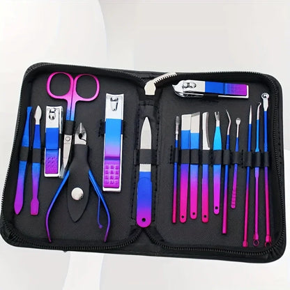 9-18pcs Set Professional Stainless Steel Manicure & Pedicure Kit Precision Nail Care with Travel Case with Nail Clipper Sciss