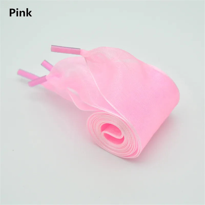 4cm Widened Transparent Chiffon Yarn Shoelaces Flat Silk Big Bow Wide Laces Trend Beauty White Casual Shoes Laces