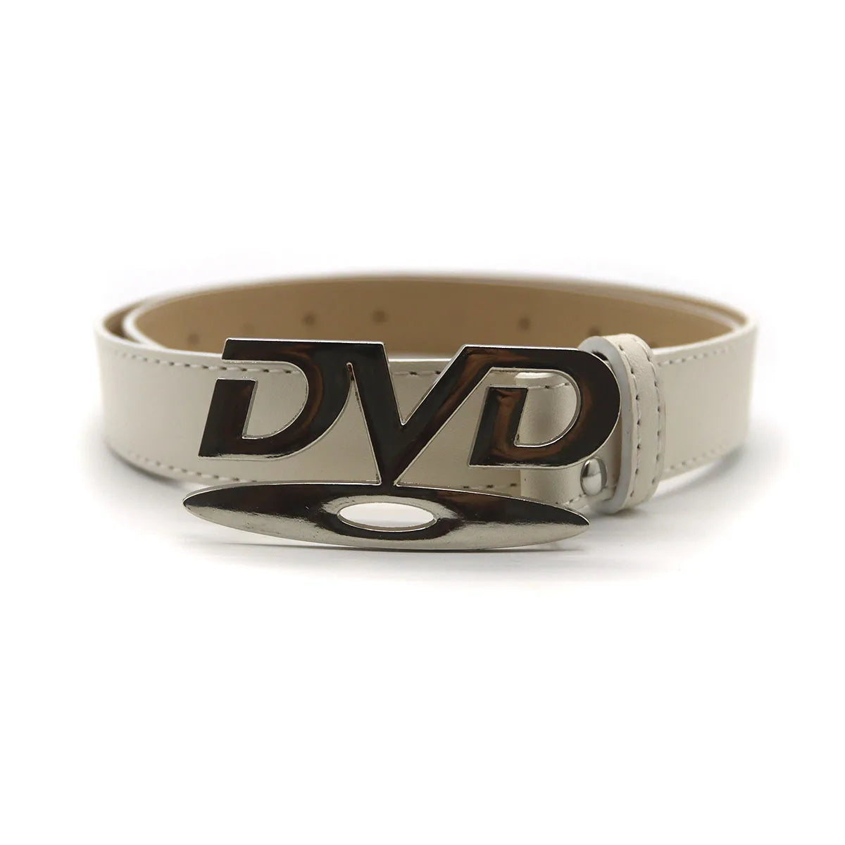 Unisex Nostalgic Design DVD Buckle Belt Men Women Decoration Paired with Jeans Belt Versatile White Black Design Sense Belt -