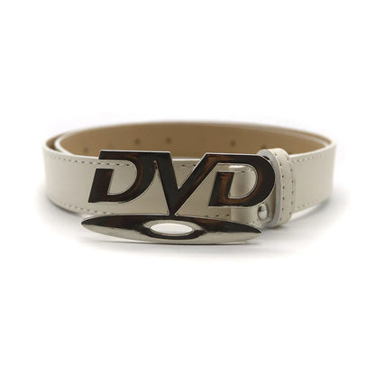 Unisex Nostalgic Design DVD Buckle Belt Men Women Decoration Paired with Jeans Belt Versatile White Black Design Sense Belt -