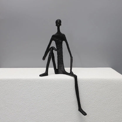 Modern Abstract Thin Metal Figure Sculpture Set, Sitting Thinker Figurine, Vintage Iron Art Statue for Home Office Desktop De