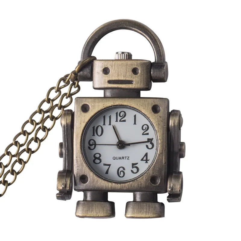 Vintage robot shape Arabic numerals round dial quartz pocket watch pendant decorated with cute keychain bag charm for a party
