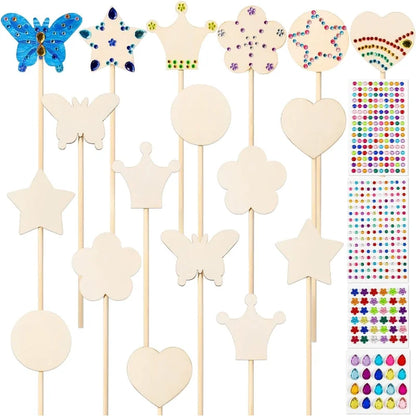 10PCS Fairy Wands Craft Kit Unfinished Wooden Princess Wands DIY Fun Party Supplies for Birthday Parties Gift Craft Activity