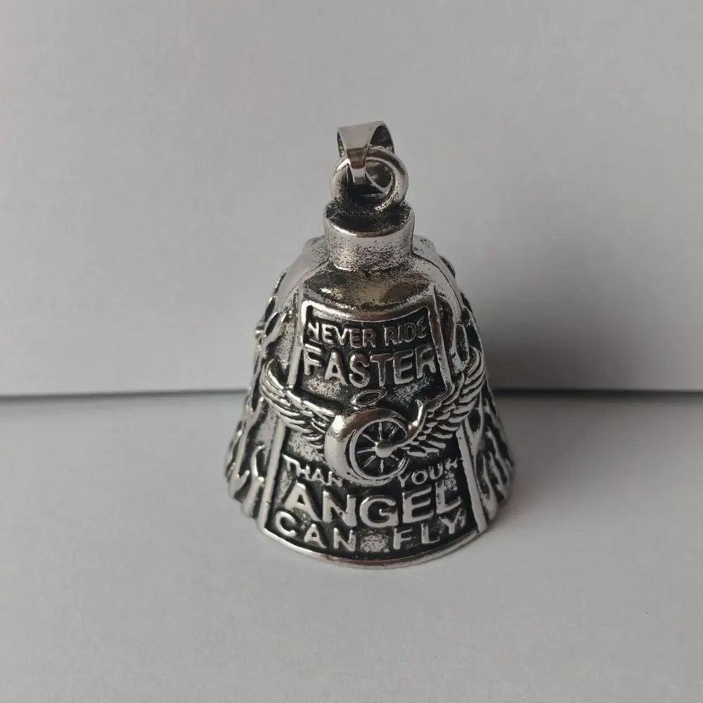 Vintage 3D Design Motorcycle Guardian Bell Punk Style Wing Design Biker Good Luck Charm Alloy Retro Angel Pendant Bell Men