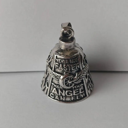 Vintage 3D Design Motorcycle Guardian Bell Punk Style Wing Design Biker Good Luck Charm Alloy Retro Angel Pendant Bell Men