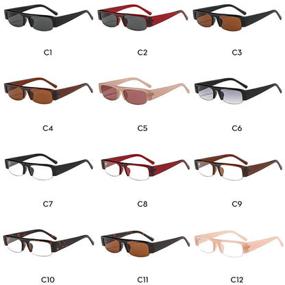 SO&EI New Small Rectangle Women Sunglasses Vintage Clear Lens Men Half Frame Eyewear Shades UV400