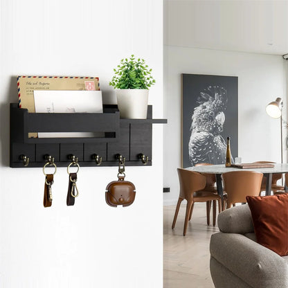 Decorative Key Rack and Mail Organizer with 6 Key Hooks Rustic Wood Key Holder Wall Mounted with Shelf for Living Room Enterw