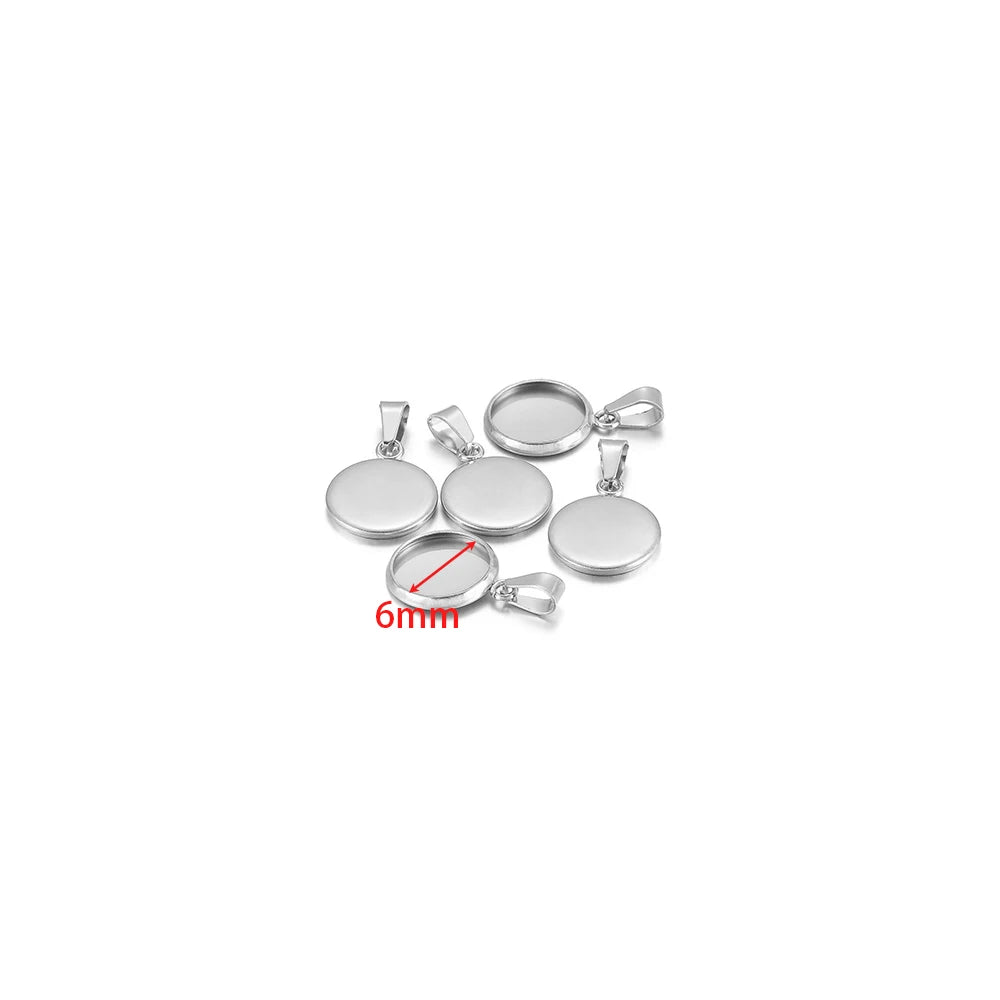 10pcs Stainless Steel 6-30mm Cabochon Cameo Base Settings Round Bezel Blank Tray for DIY Handmade Jewelry Charm Making
