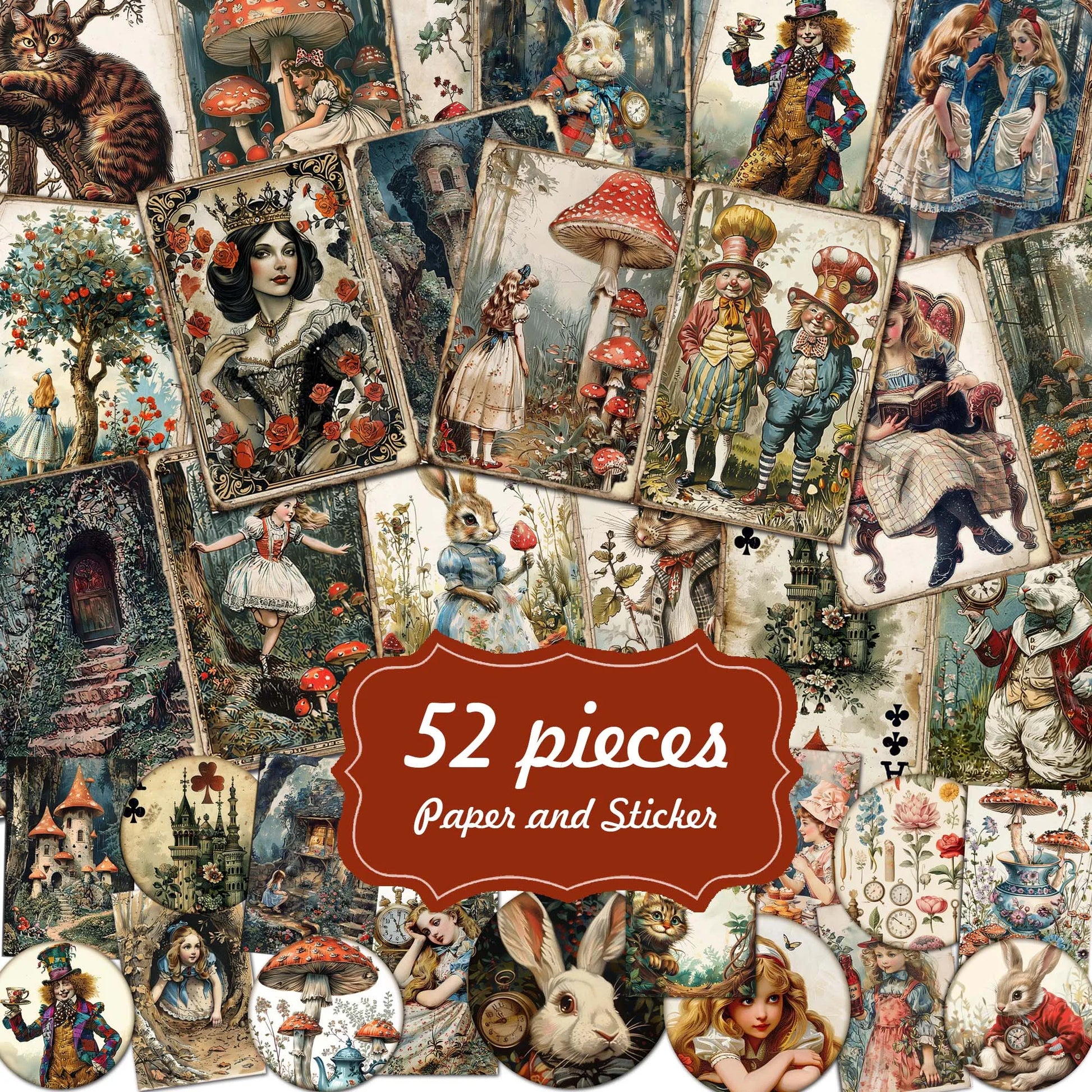 JAIIMAN 52pieces Mushroom Wonderland Junk Journal Set,for Arts Crafts,Holiday Party,Arts Crafts,Scrapbooking Supplies,DIY Cra