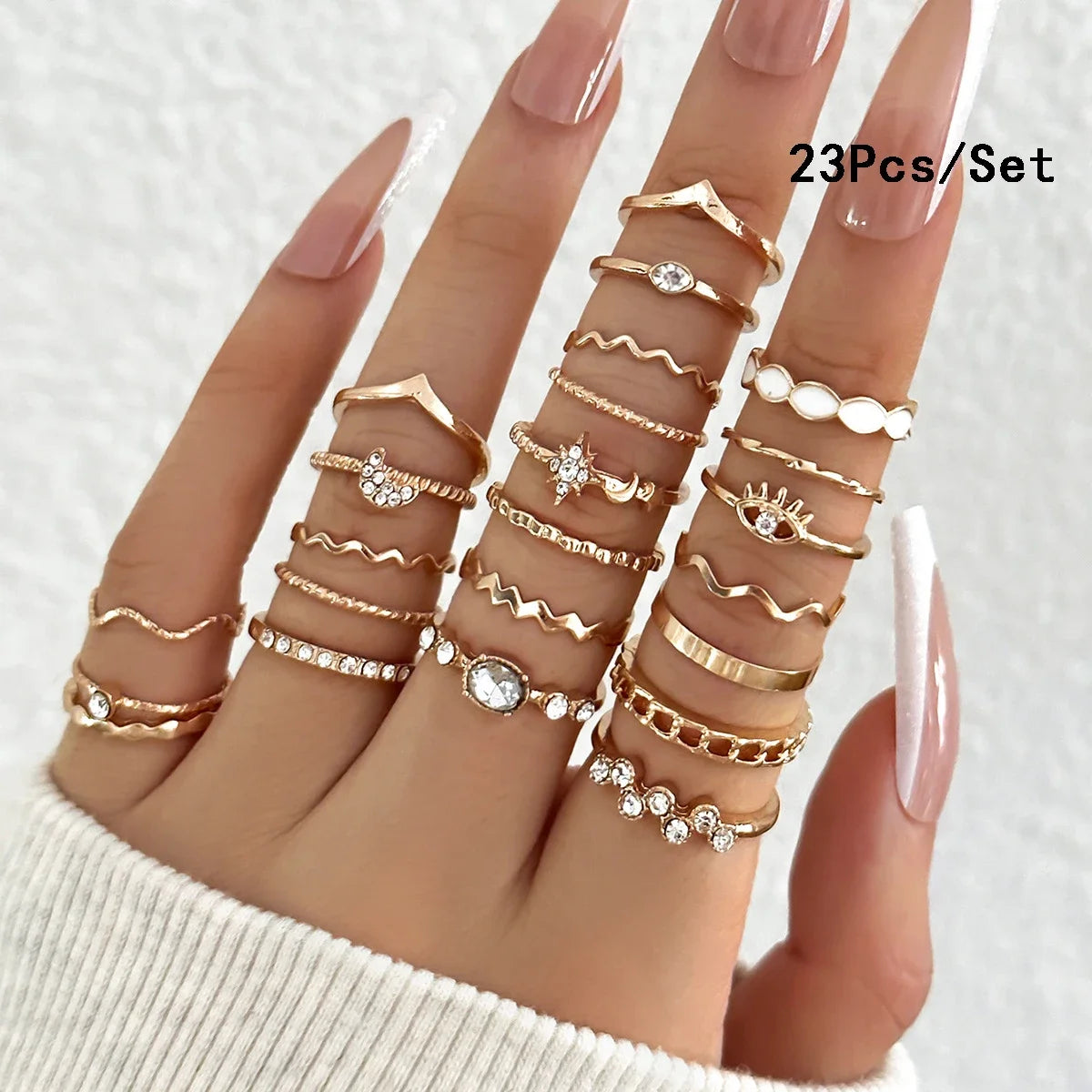 30Pcs Bohemian Geometric Knuckle Rings Set For Women Gold Silver Color Finger Ring Girls Fashion Party Jewelry Accessories - 