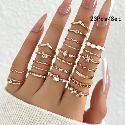 30Pcs Bohemian Geometric Knuckle Rings Set For Women Gold Silver Color Finger Ring Girls Fashion Party Jewelry Accessories - 