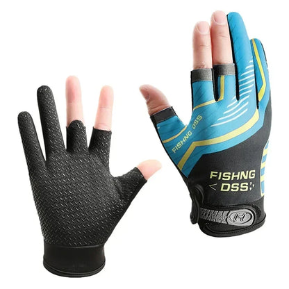 Fishing Gloves for Men Summer Fishing Road Sub Sunscreen and Anti Slip Ice Silk Breathable Thin Three Finger Gloves