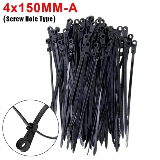 500/100PCS Screw Hole Cable Ties Reusable Fixed Nylon Cable Ties Self-locking Cord Ties Straps Fastening Loop Office Organize