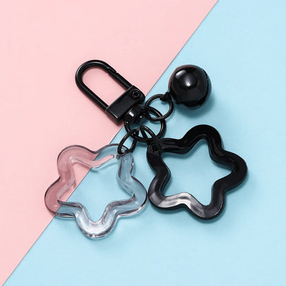 1pcs Hollow Star Charm Pendant with Small Bell Colorful Acrylic Beads Keychain Accessories Bag Lanyard Keyring Jewelry Making