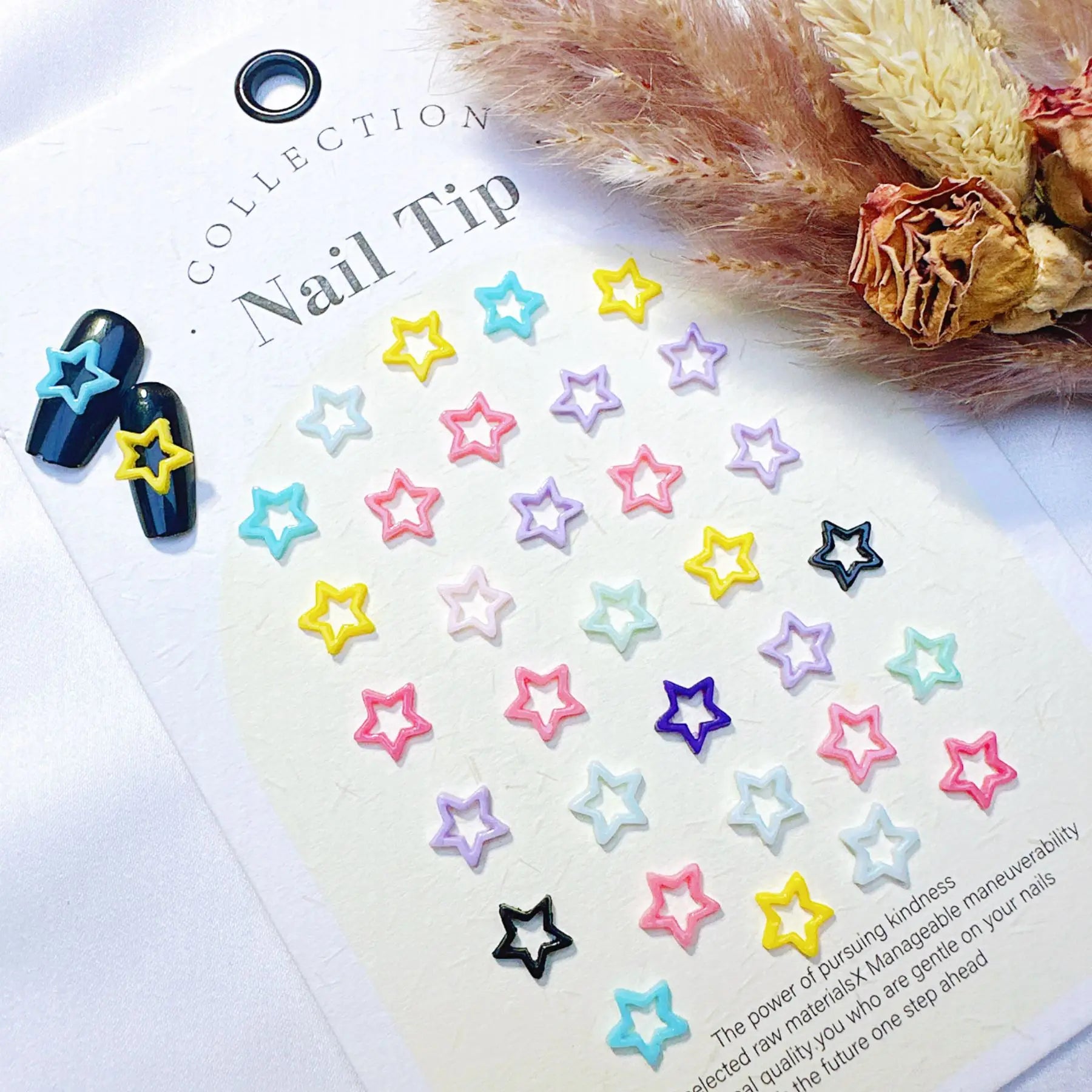 100Pc/bag Macaron Hollow Star Nail Charms Dopamine Color Resin Press-On Nail Decor Mixed Vibrant Kawaii DIY Manicure Accessor