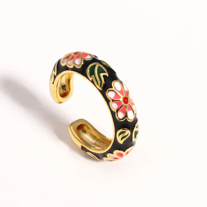 Vintage Colorful Enamel Flower Rings Trendy Geometric Female Minimalist Flower For Ladies Wedding Party Engagement Jewelry Gi