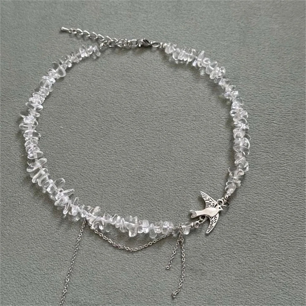 Fashion Vintage Silver Color Geometric Bead Chain Necklace For Women Female Boho Tassel Heart Pendant Jewelry