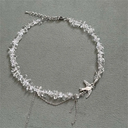 Fashion Vintage Silver Color Geometric Bead Chain Necklace For Women Female Boho Tassel Heart Pendant Jewelry - NES-25919-13