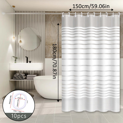 White Striped Minimalist Style Shower Curtain, Simple Style Partition Curtain for Bathroom