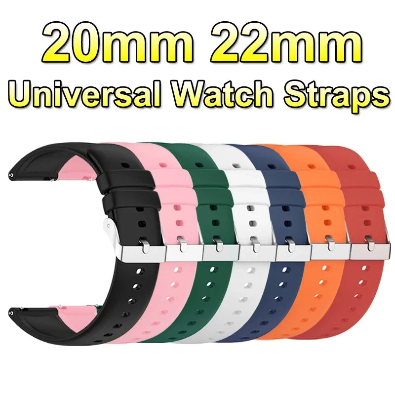 Universal Watch Straps 22mm 20mm Quick Release Silicone Band Soft Rubber Wristband for Huawei Samsung Xiaomi Amazfit Smartwat