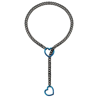 Fashion Lariat Heart Necklace For Women Men Slip Chain Choker Collar Punk Rock Cuban Long Chain Heavy Stainless Steel Necklac