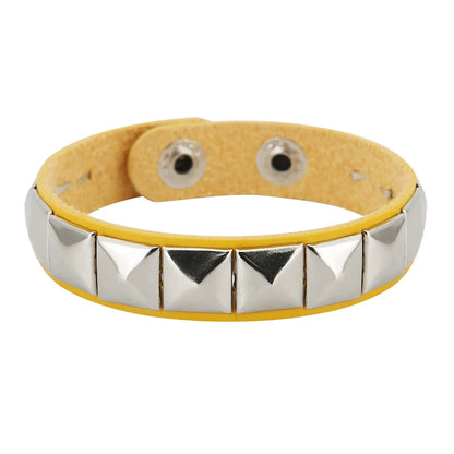 New One Row Punk Rock Studded Bracelet Square Spiked Leather Cuff Bracelet for Men Women \Wristband Bracelet - 1