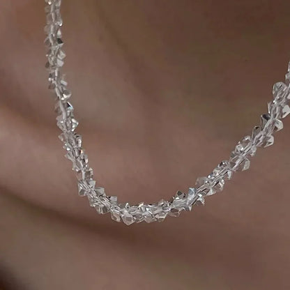 Mulit-cut Glass Crystal Irregular Beaded Choker Necklace for Women Transparent Vintage Collarbone Collar Neck Fashion Jewelry