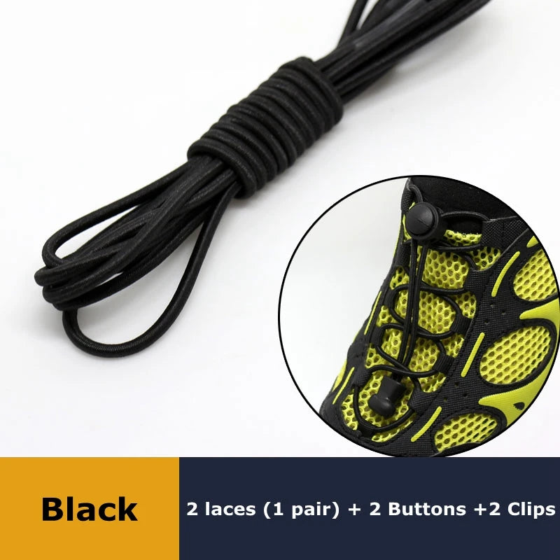 1Pair Shoelaces for Sneaker Elastic No Tie Shoe Laces Stretching Lock Lazy Laces Quick Rubber Shoelace Round Shoestrings - Bl