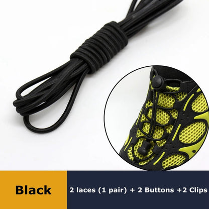 1Pair Shoelaces for Sneaker Elastic No Tie Shoe Laces Stretching Lock Lazy Laces Quick Rubber Shoelace Round Shoestrings - Bl