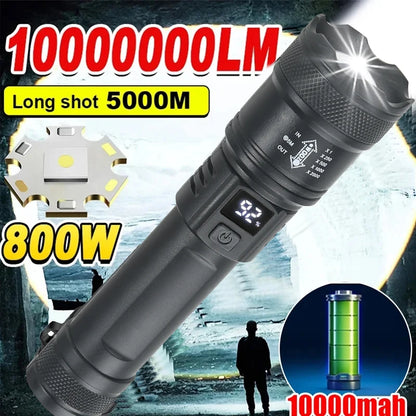 High Strong Power Led Flashlights 2000LM Tactical Torch with Display Light USB Charging Camping Fishing Emergency Zoom Lanter