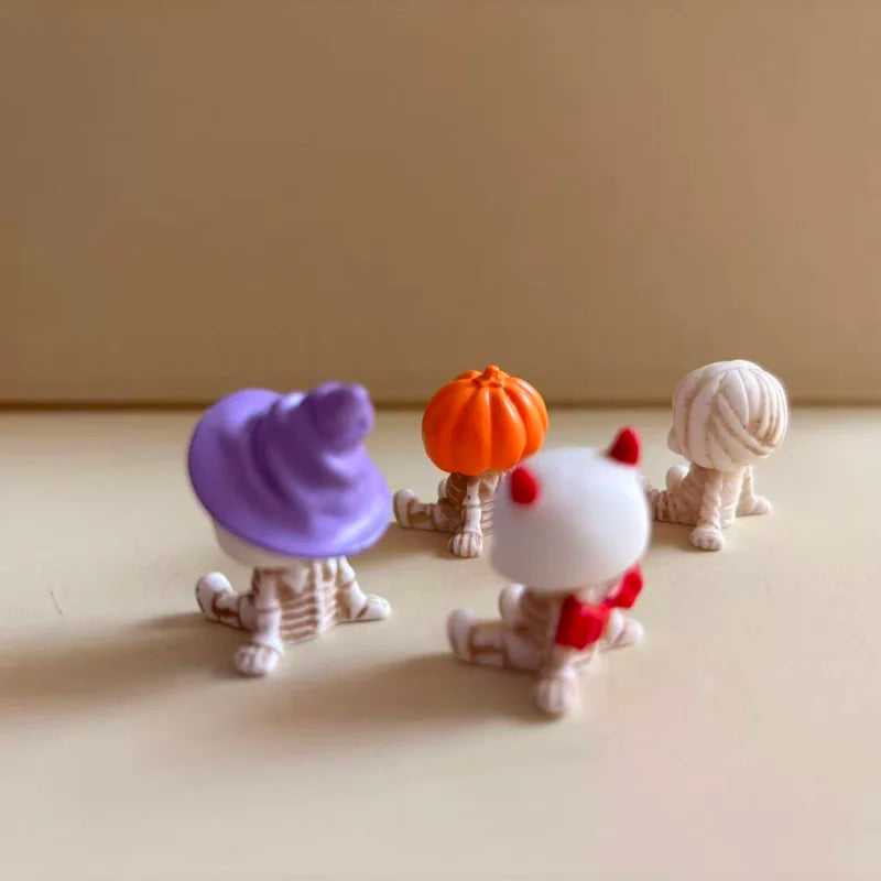 4Pcs Halloween Mini Figurines Set, Spooky Resin Decor with Pumpkins Ghosts Skulls for Party Home Garden Decoration