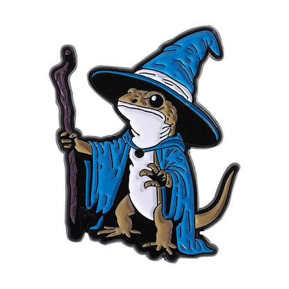 Lizard Wizard Enamel Pins Punk Gothic Blue Animal Metal Brooches Decorate Backpack Clothes Lapel Badge Funny Jewelry Gifts - 