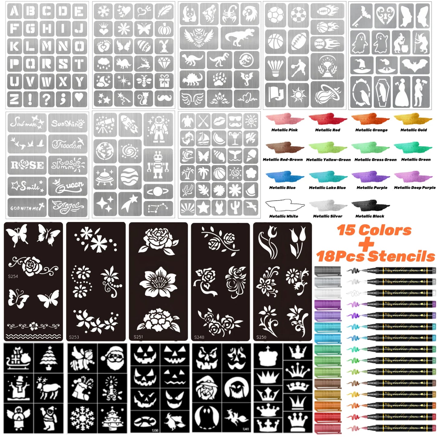 Temporary Tattoo Markers for Skin,10 Colors Tattoo Pens,Brush Tip,Bright colors,Face Paint Kit Cosmetic Quality,Halloween mak