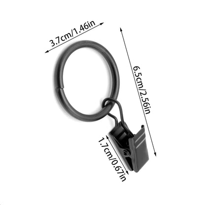 12Pcs Curtain Rings with Clips Metal Curtain Hooks Hangers Black Drapery Clips with Rings Curtain Accessories