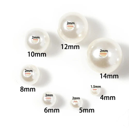 200pcs Perforated ABS Imitation Pearl Beads 4/5/6/8/10mm Round Spacer Beads for DIY Jewelry Making and Sewing Crafts - Beige