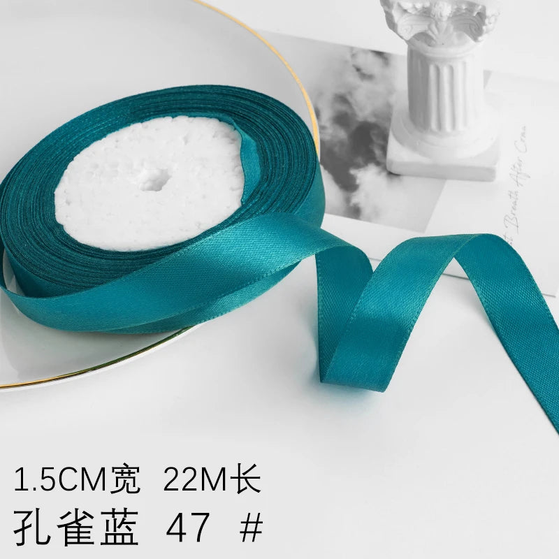 Wusmart 22Meters/Roll 1.5cm Single Face Satin Ribbon DIY Handmade Crafts Fabric Christmas Wedding Decoration Silk Ribbons - P