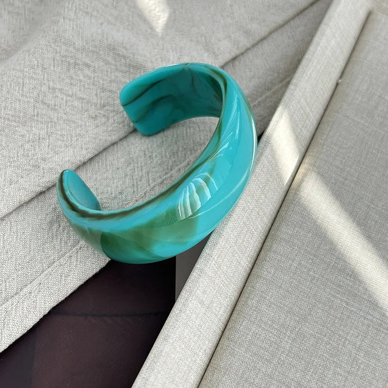 Vintage Colorful Geometric Widen Opened Bangle Women Fashion Personality Acrylic Cuff Bracelets Daily Party Jewelry Versatile
