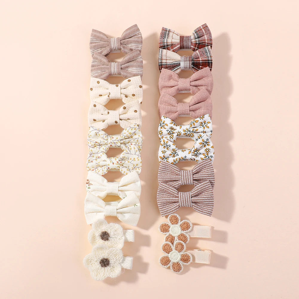 20pcs/set Lovely Kids Bows Hair Clips for Girls Barrette Boutique Full Coverage Fabric Children's Headwear Baby Hair Accessor