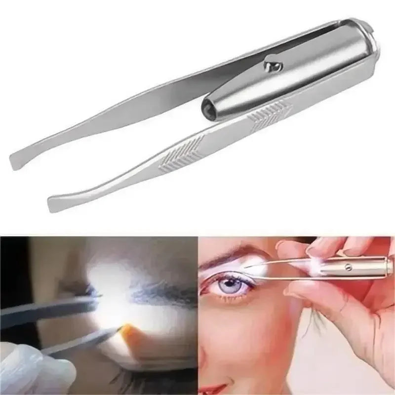 1PC Portable Stainless Steel Eyebrow Tweezer with Smart LED Light - Makeup Removal Tool