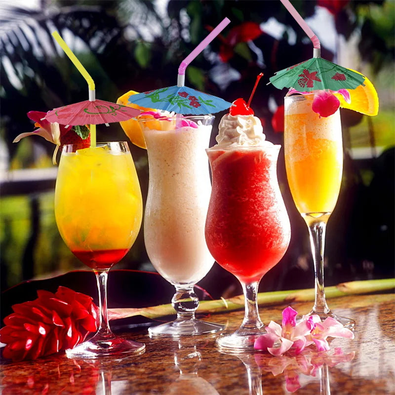 50PCS Hawaiian Party Umbrella Drink Straws Flamingo Juice Cocktail Disposable Straw Tropical Luau Birthday Party Decor Suppli