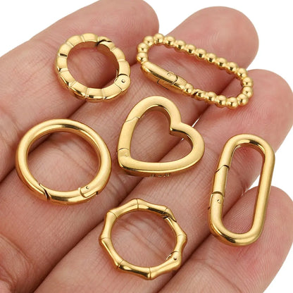 2pcs Stainless Steel Clasps Geometry Heart Round Ring Lobster Clasp Hooks Connectors Necklace for DIY Jewelry Making Supplies