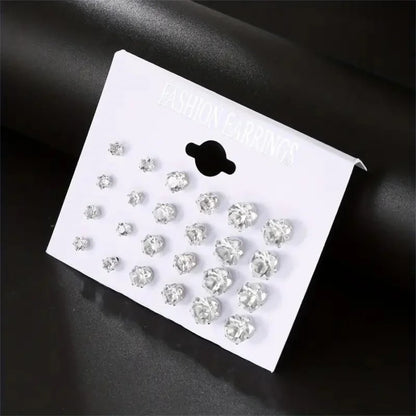 12 Pairs Six Claw Zircon Earrings Set Geometric White Shiny Crystal Wedding Stud Earrings Set for Women Men Jewelry Accessori