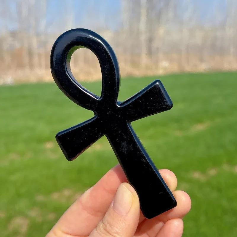 Natural Obsidian Carved Anka - Unique Rock and Crystal Collectible - Art Deco Style Desktop Decoration