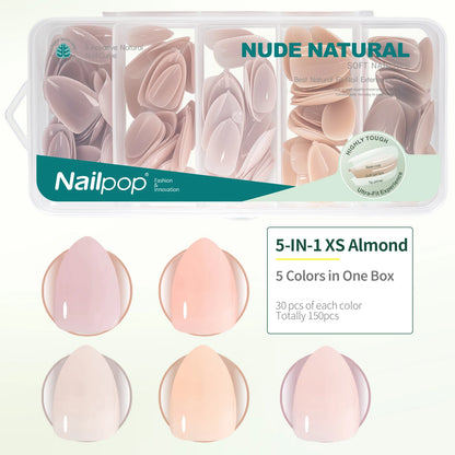 Nailpop 3-IN-1 Nude Natural Soft Nail Tips Set 140PCS Skin Tones Press on Nails Ultra-Fit Gel Nail Extensions Easy Manicure D